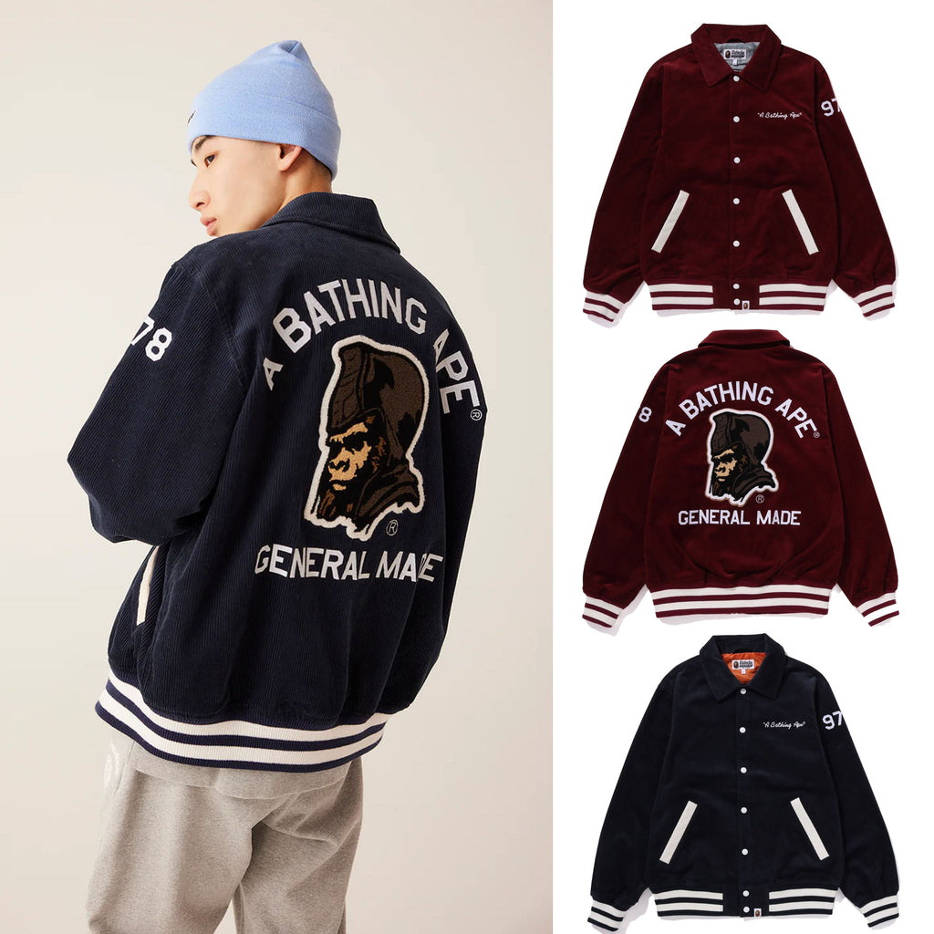 A BATHING APE GENERAL CORDUROY VARSITY JACKET