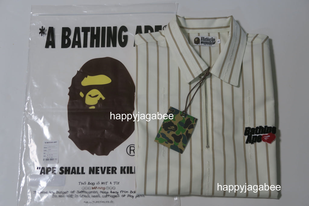 A BATHING APE BAPE STRIPE HALF-ZIP S/S SHIRT