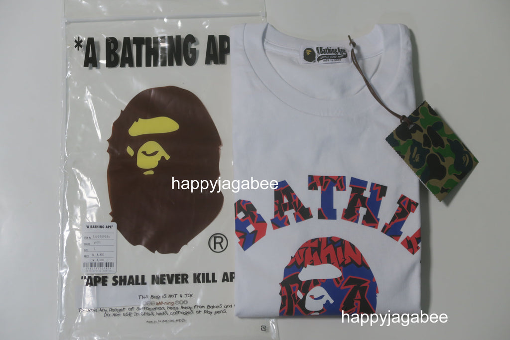 A BATHING APE GRAFFITI PATTERN COLLEGE TEE