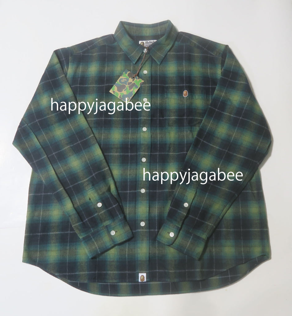 A BATHING APE APE HEAD ONE POINT FLANNEL CHECK SHIRT