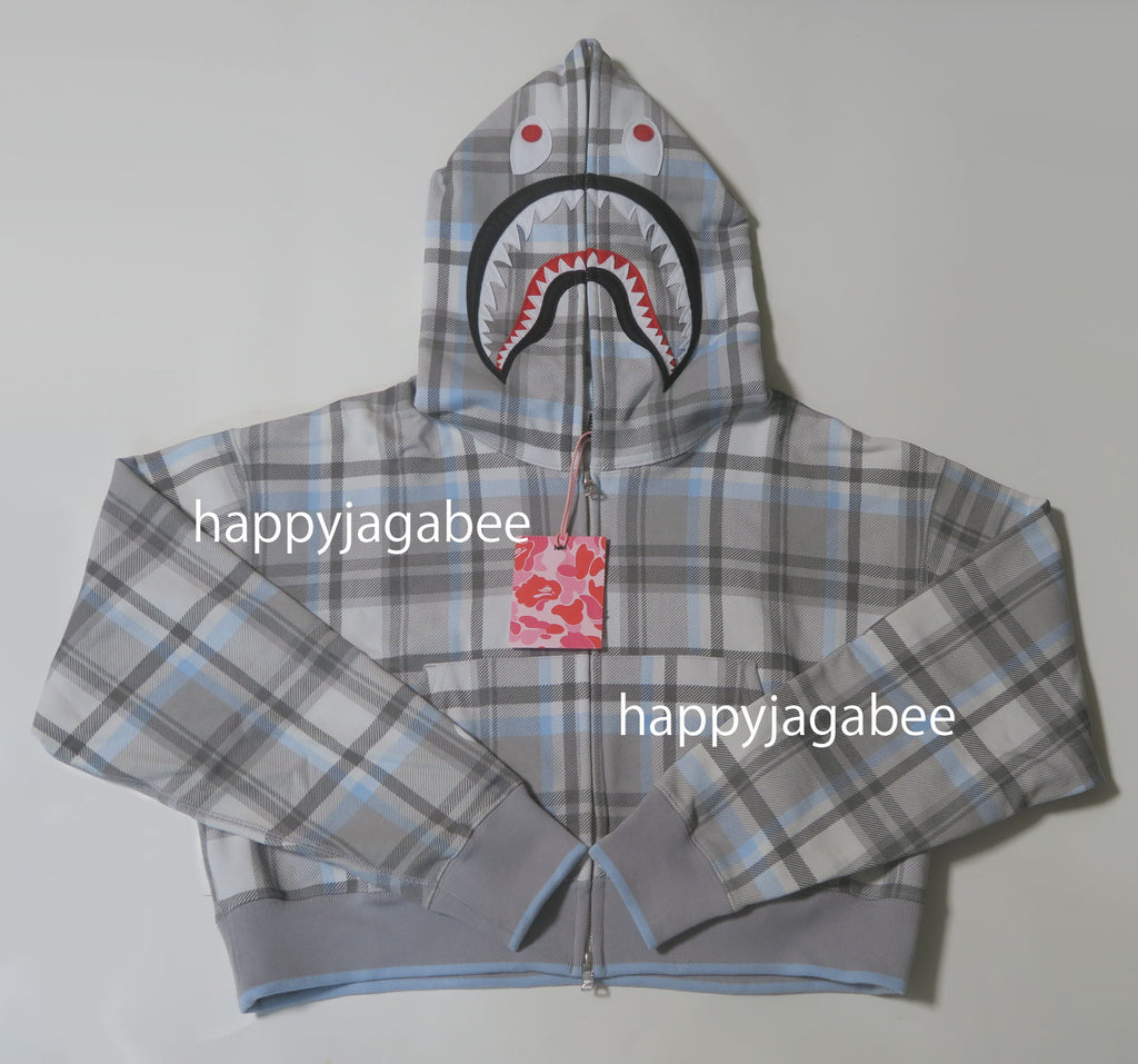 A BATHING APE Ladies' BAPE CHECK CROPPED SHARK FULL ZIP HOODIE