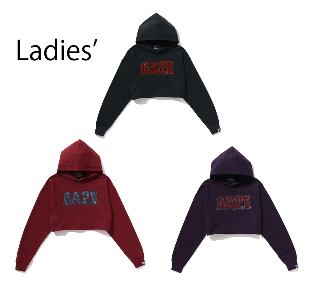 A BATHING APE Ladies' CRYSTAL STONE BAPE CROPPED PULLOVER HOODIE