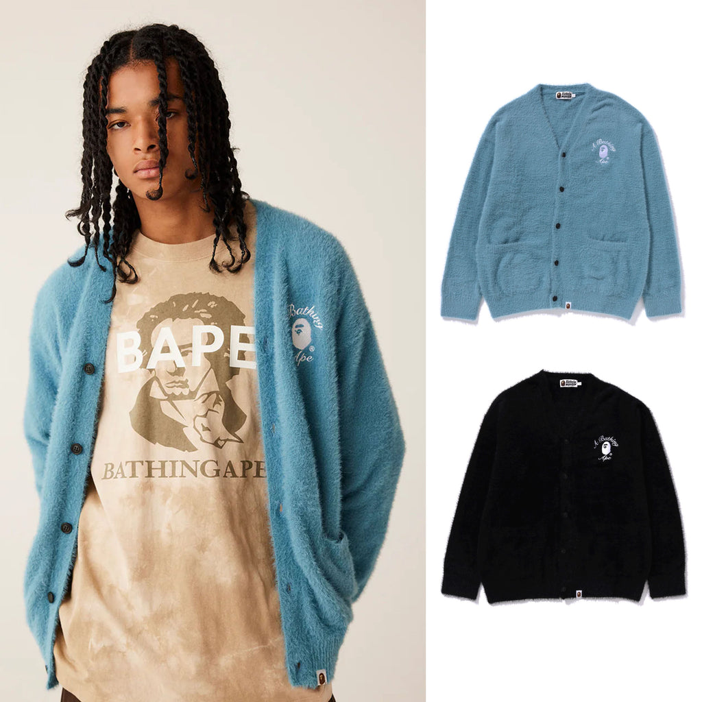 A BATHING APE EMBROIDERY SHAGGY CARDIGAN