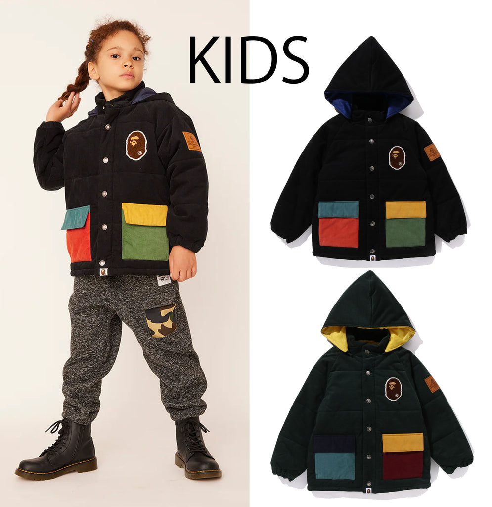 A BATHING APE BAPE KIDS APE HEAD CORDUROY PADDED JACKET