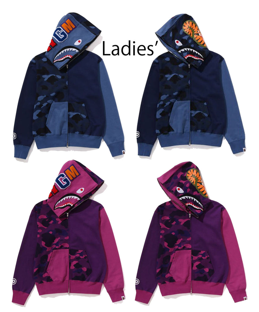 A BATHING APE Ladies COLOR CAMO SHARK FULL ZIP HOODIE happyjagabee store