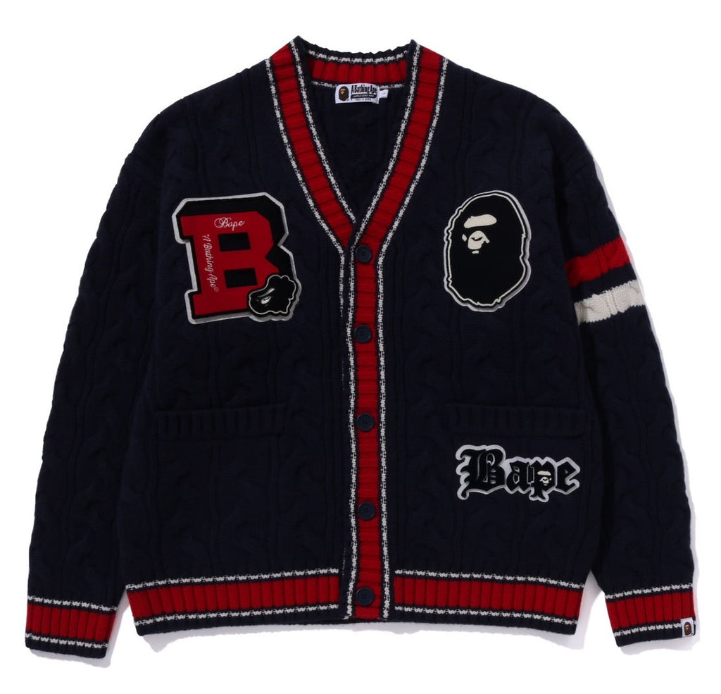 A BATHING APE COLLEGE BADGES KNIT CARDIGAN happyjagabee store