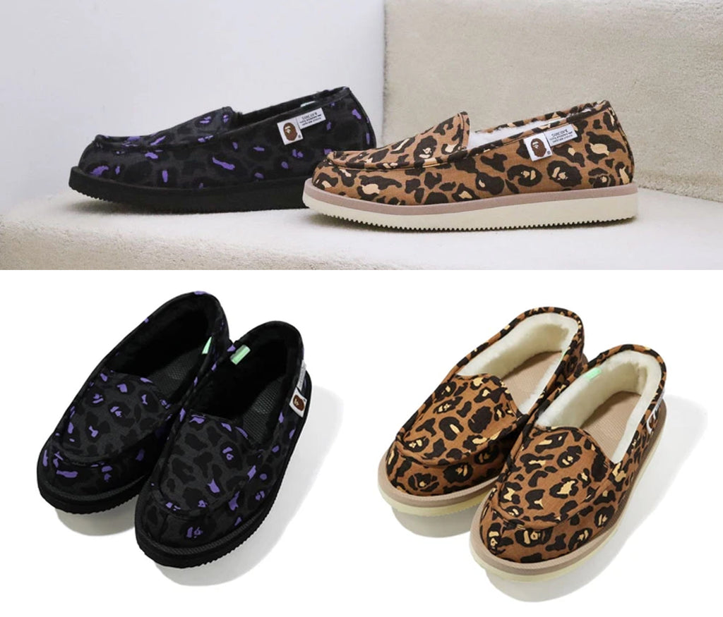 A BATHING APE BAPE X SUICOKE LEOPARD ROOM SHOES