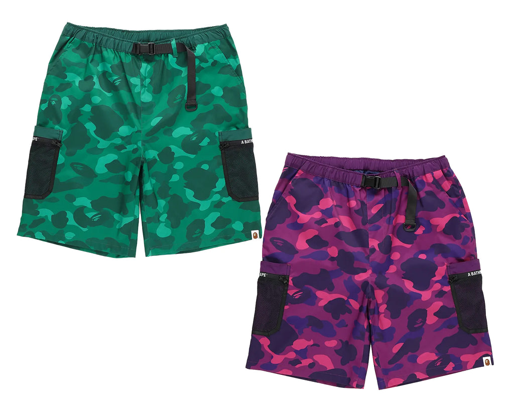 A BATHING APE COLOR CAMO MESH POCKET SHORTS