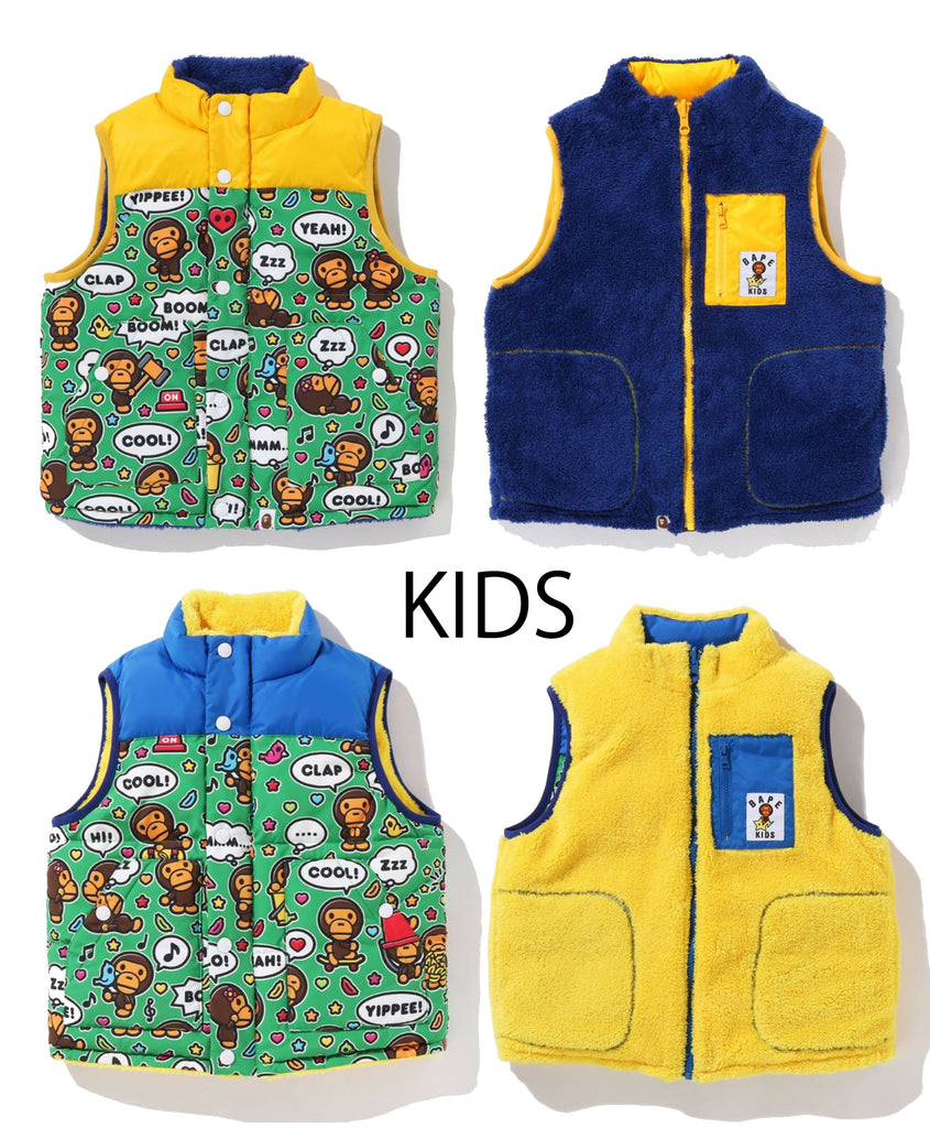 A BATHING APE BAPE KIDS BABY MILO SPEECH BALLOON REVERSIBLE DOWN VEST