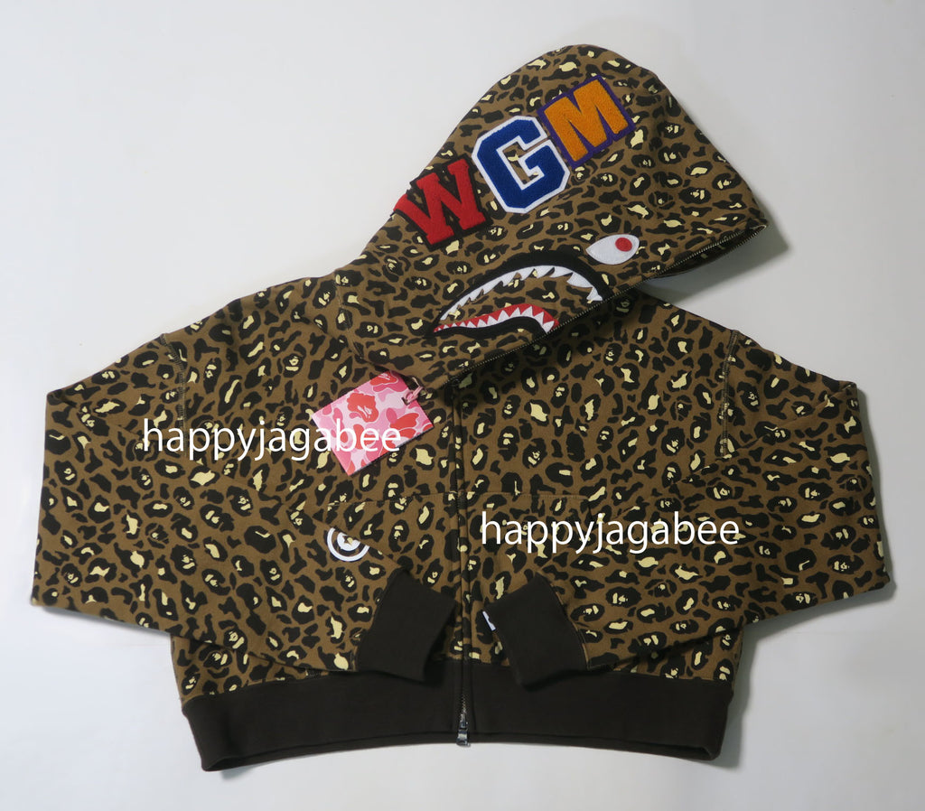 A BATHING APE Ladies' LEOPARD CROPPED SHARK FULL ZIP HOODIE