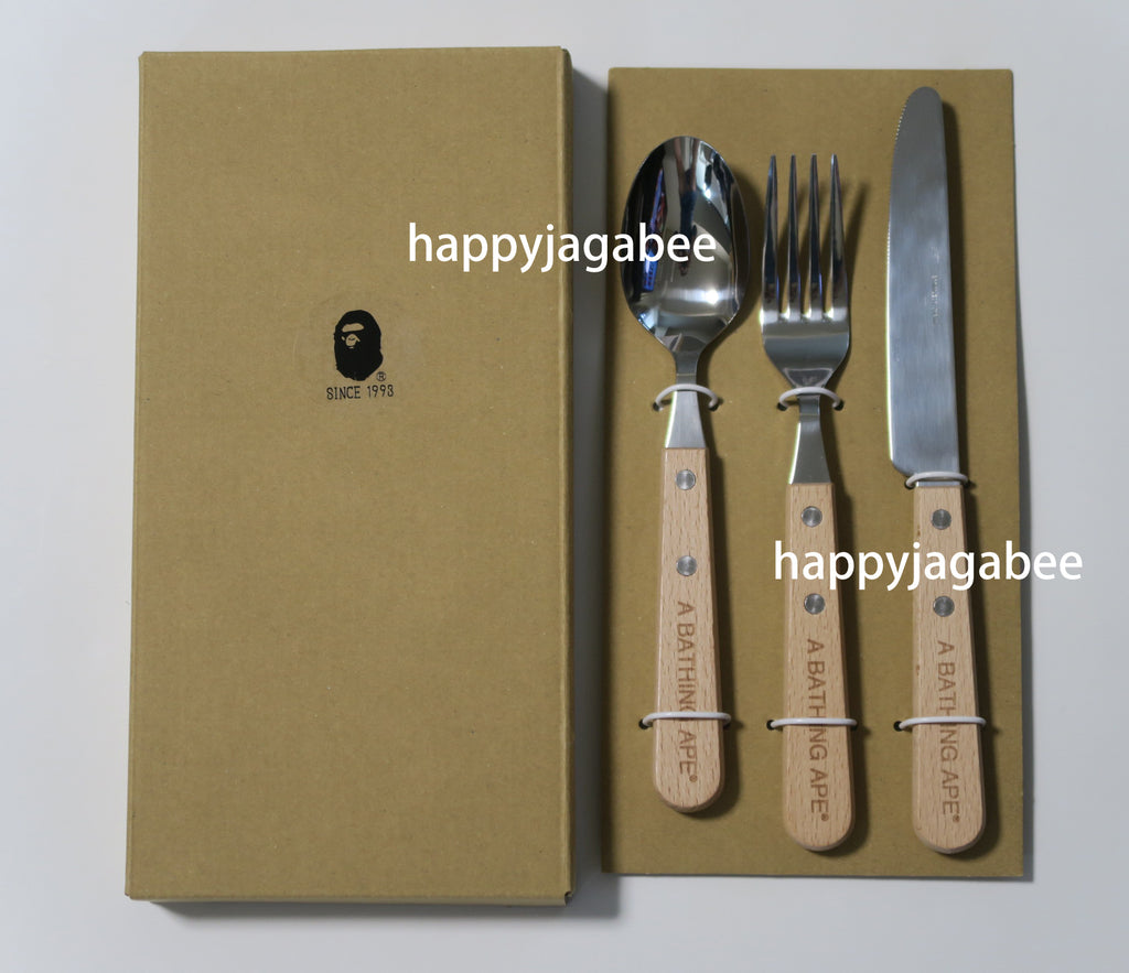 A BATHING APE BAPE CUTLERY SET Spoon/Knife/Fork Wood