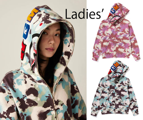 A BATHING APE Ladies' MAP CAMO SHARK FULL ZIP HOODIE