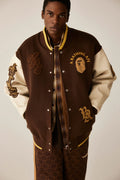 A BATHING APE LINE CAMO MULTI LOGO WOOL VARSITY JACKET