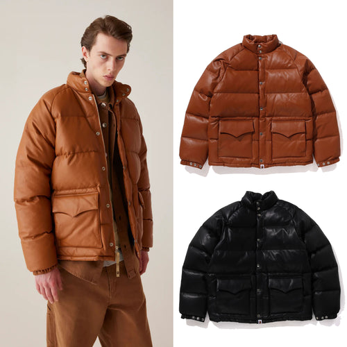 A BATHING APE LEATHER CLASSIC DOWN JACKET