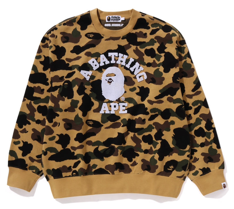 A BATHING APE 11ST CAMO JACQUARD COLLEGE RELAX FIT CREWNECK SWEATSHIRT