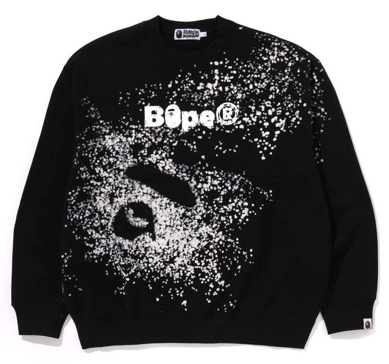 A BATHING APE SPRAY PRINT LOGO RELAXED FIT CREWNECK SWEAT SHIRT