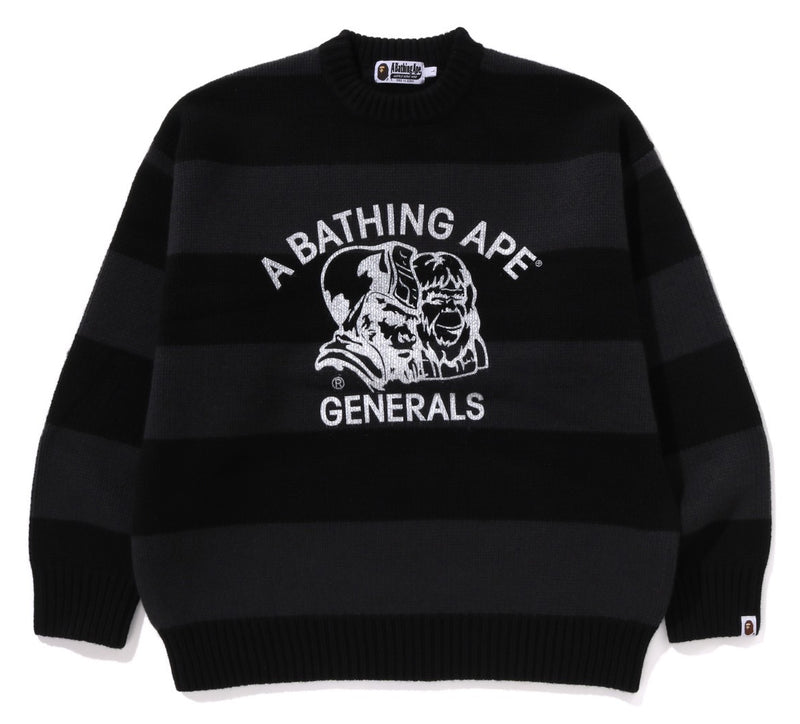 A BATHING APE GENERAL HEAD MOTIF STRIPE RELAXED FIT SWEATER