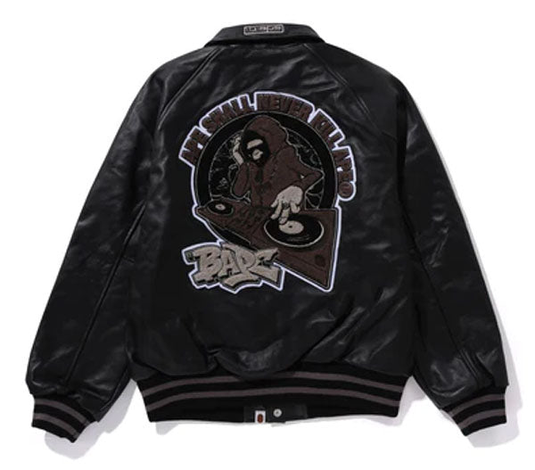 A BATHING APE (B)APE LEATHER VARSITY JACKET