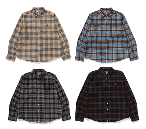 A BATHING APE ONE POINT FLANNEL CHECK RELAXED FIT SHIRT