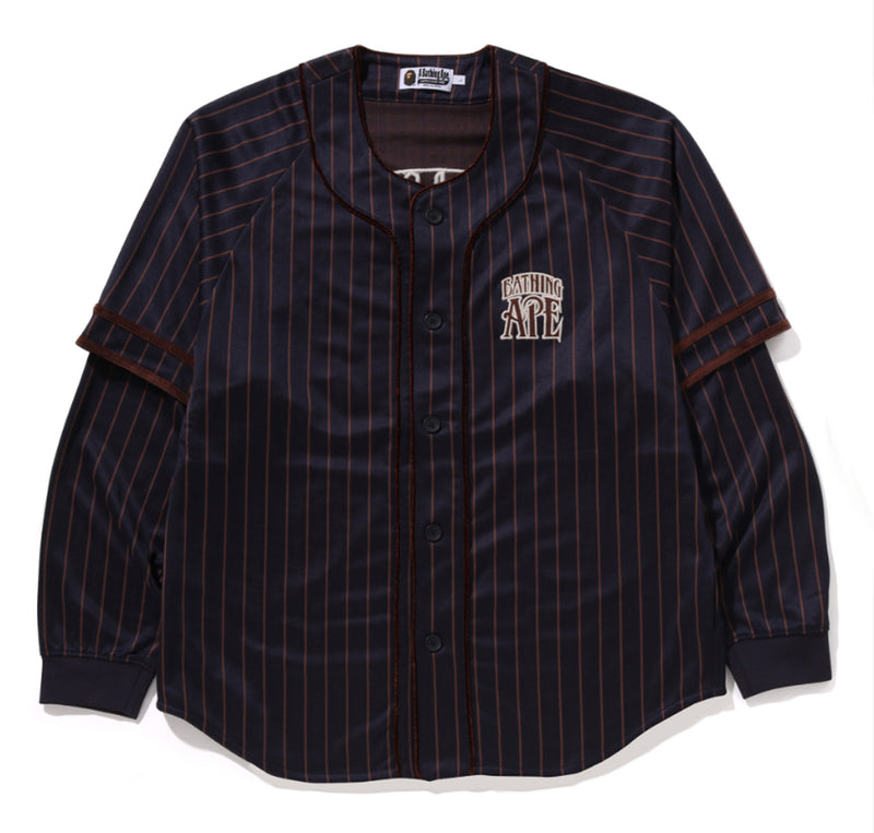 A BATHING APE STRIPE LAYERED SLEEVE L/S BASEBALL SHIRT