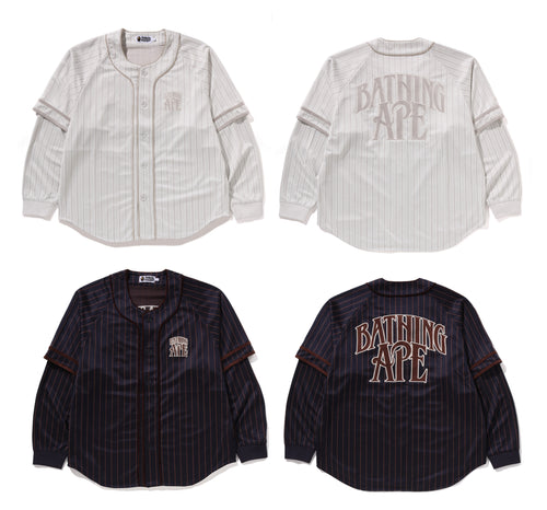 A BATHING APE STRIPE LAYERED SLEEVE L/S BASEBALL SHIRT