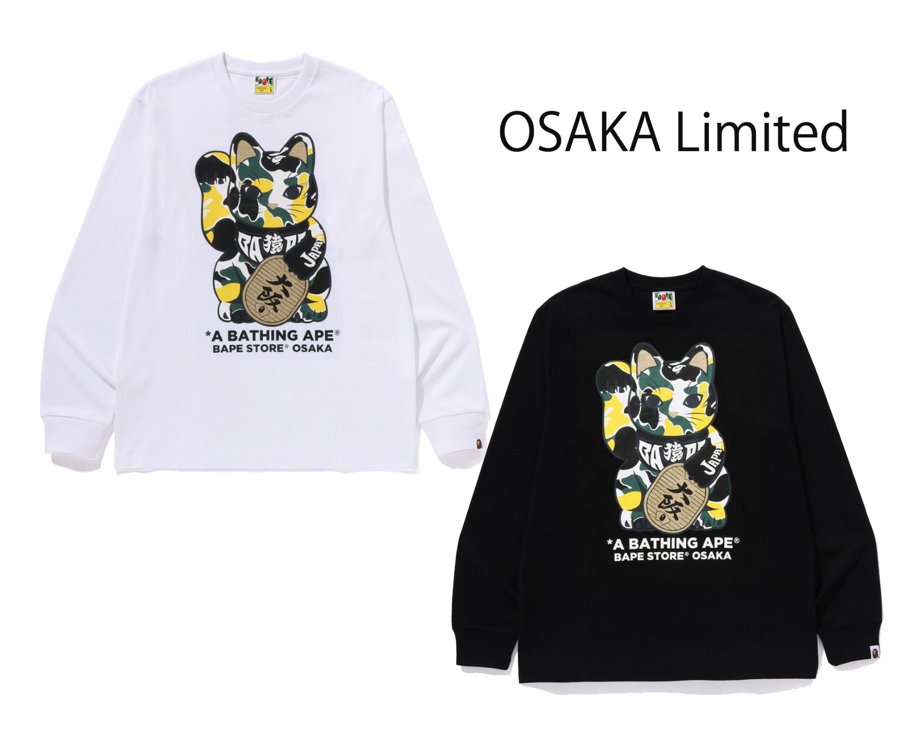 A BATHING APE MANEKINEKO L/S TEE OSAKA LIMITED – happyjagabee store