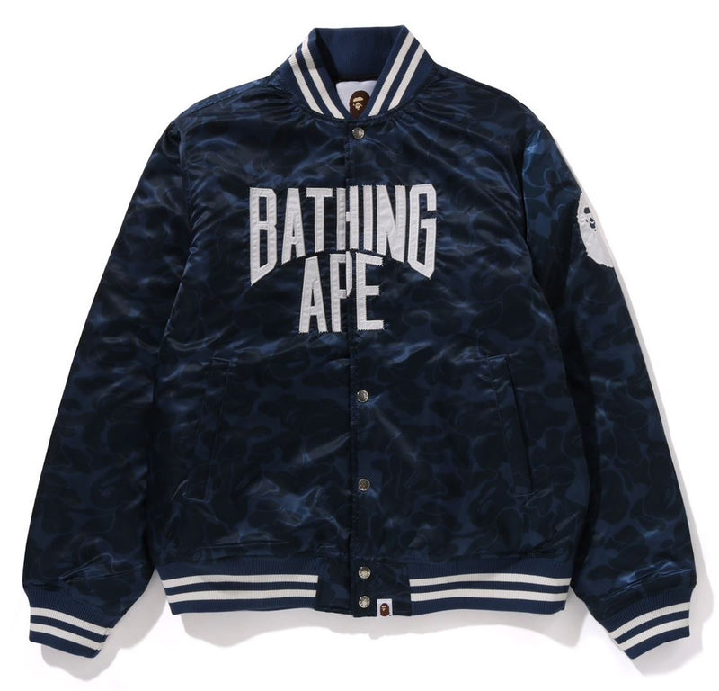 A BATHING APE SOLID CAMO NYC LOGO NYLON VARSITY JACKET