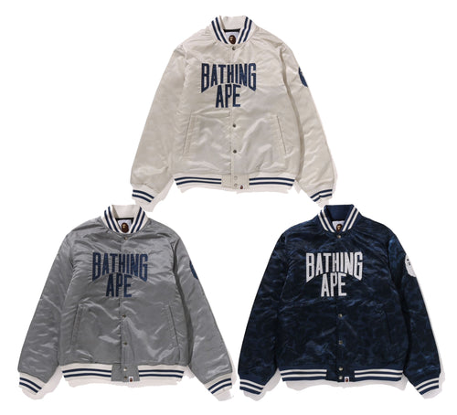 A BATHING APE SOLID CAMO NYC LOGO NYLON VARSITY JACKET