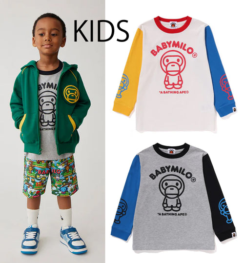 A BATHING APE BAPE KIDS MULTI BABY MILO LS TEE