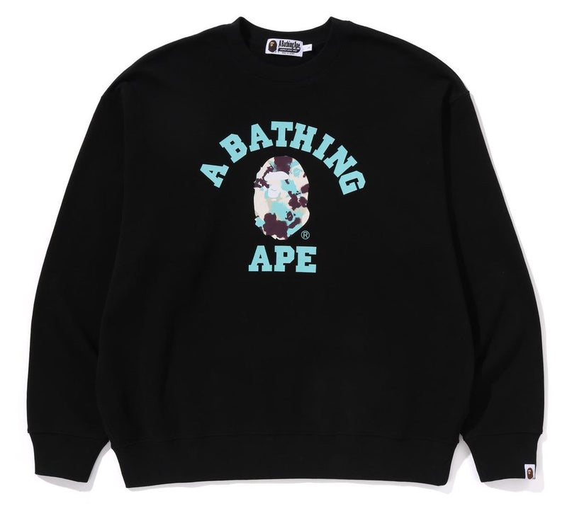 A BATHING APE MAP CAMO COLLEGE RELAXED FIT CREWNECK SWEAT SHIRT