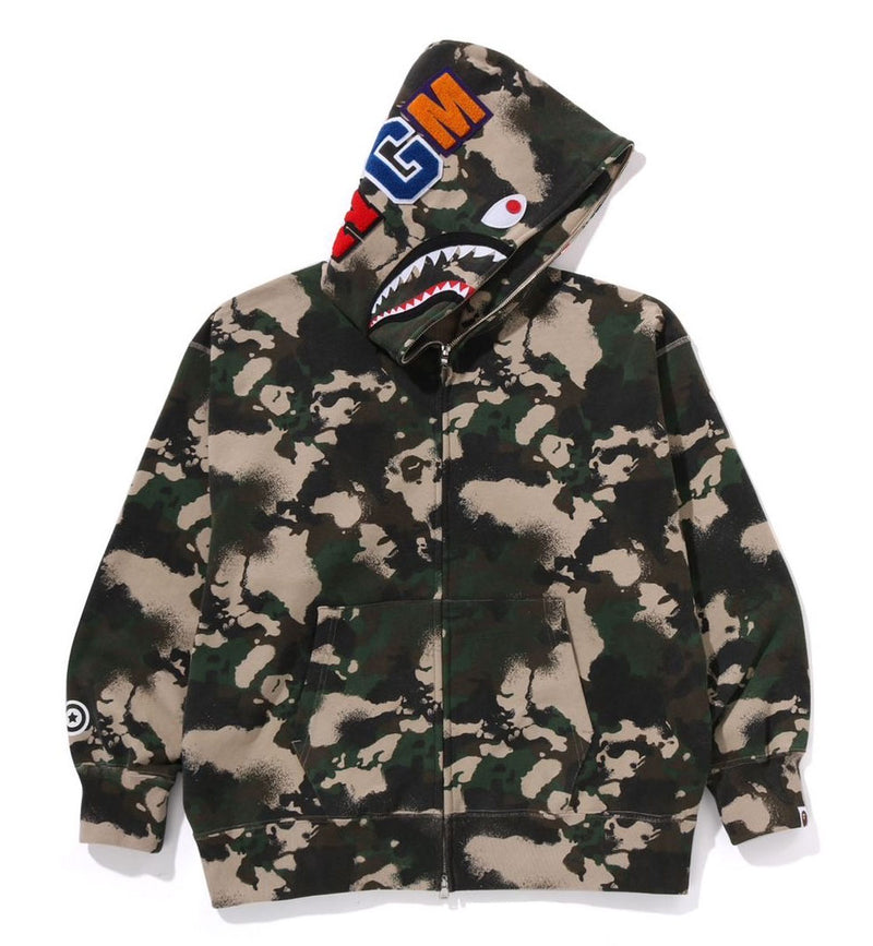 A BATHING APE MAP CAMO SHARK RELAXED FIT FULL ZIP HOODIE