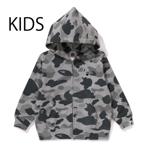 A BATHING APE BAPE KIDS HEATHER GRAY CAMO ZIP HOODIE