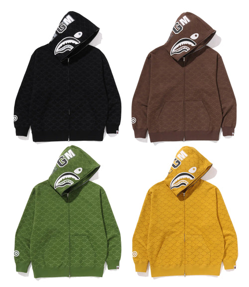 A BATHING APE COLLEGE MONOGRAM RELAXED FIT SHARK FULL ZIP HOODIE