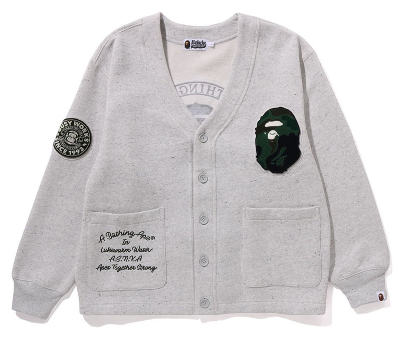 A BATHING APE COLLEGE BADGES SWEAT CARDIGAN