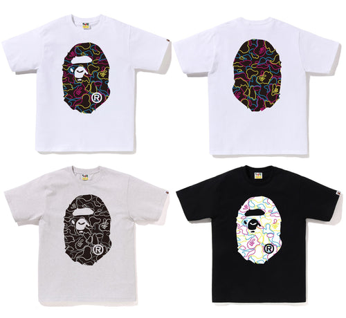 A BATHING APE NEON CAMO BIG APE HEAD TEE