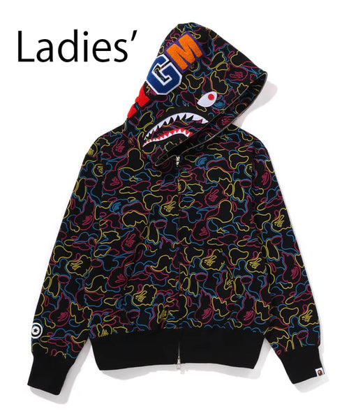 A BATHING APE Ladies' NEON CAMO SHARK FULL ZIP HOODIE