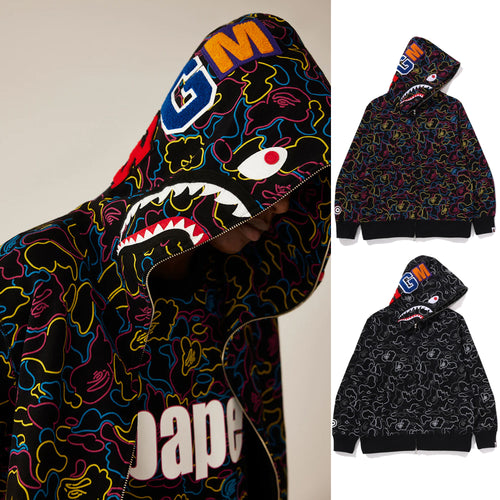 A BATHING APE NEON CAMO SHARK FULL ZIP HOODIE