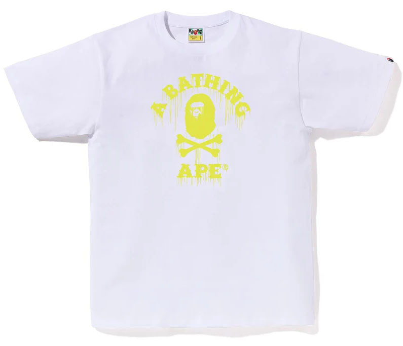 A BATHING APE DRIP APE CROSSBONE COLLEGE TEE