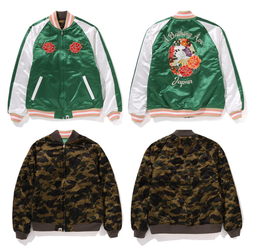 A BATHING APE JAPANESE PEONY EMBROIDERY REVERSIBLE SOUVENIR JACKET