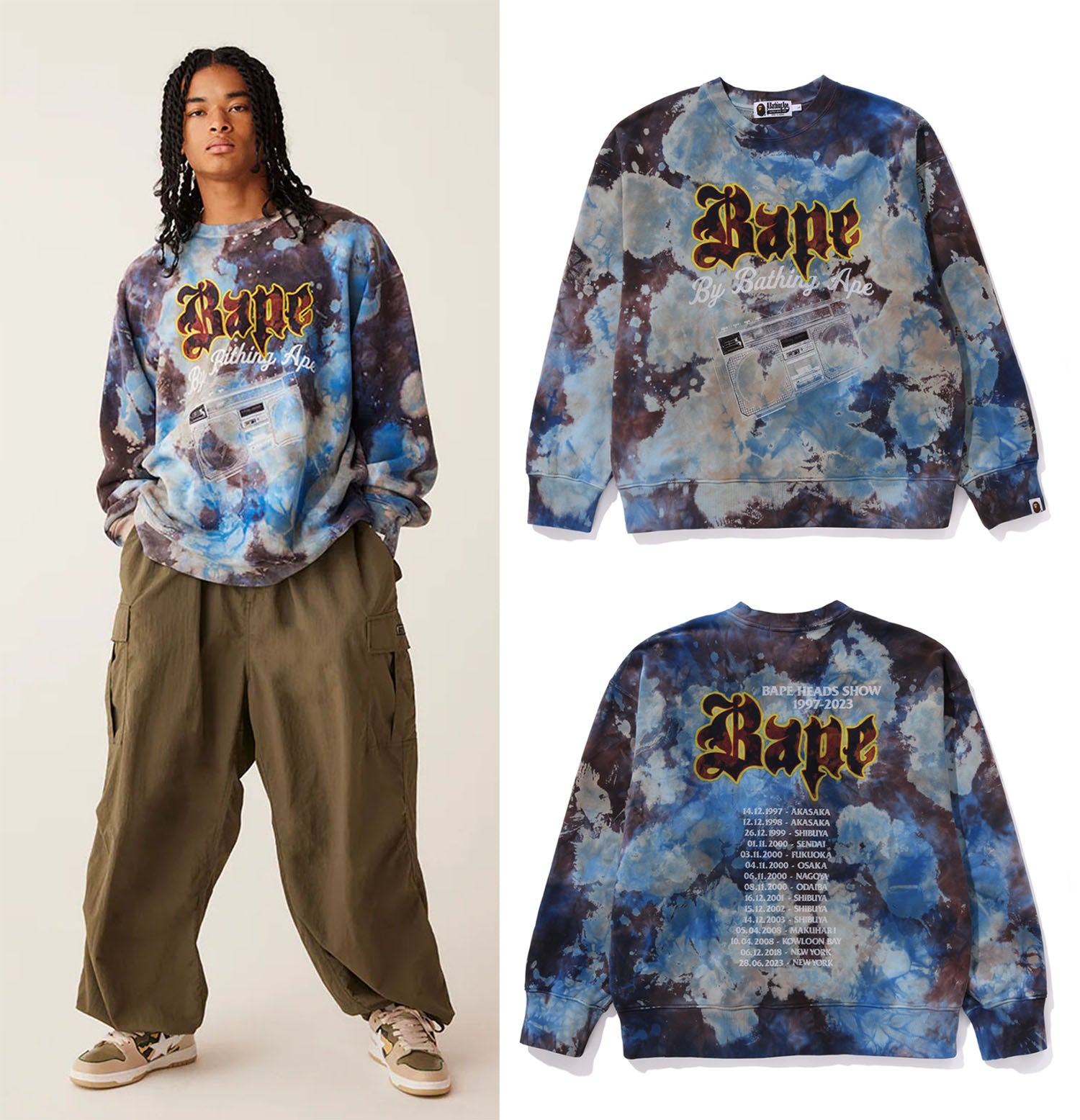 A BATHING APE TIE DYE BOOMBOX CREWNECK ( RELAXED FIT )
