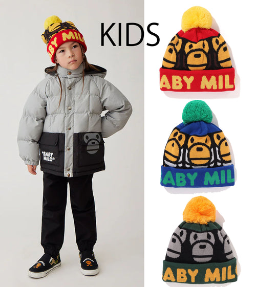 A BATHING APE BAPE KIDS SQUARE MILO POM POM KNIT CAP