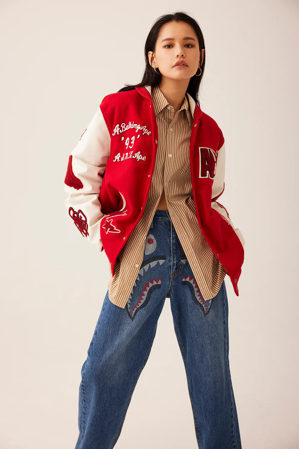 A BATHING APE Ladies' BAPE MULTI MOTIF VARSITY JACKET