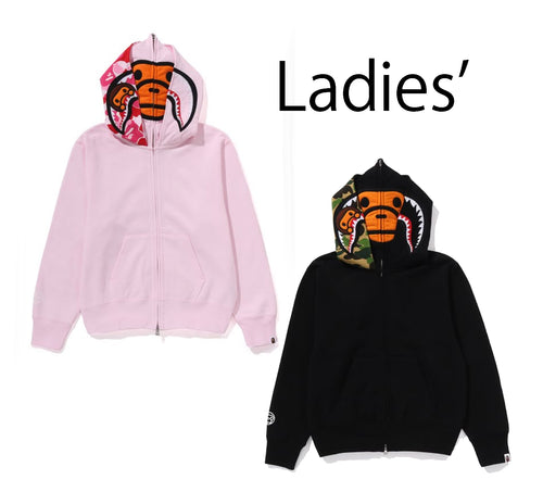 A BATHING APE Ladies' MILO SHARK FULL ZIP DOUBLE HOODIE