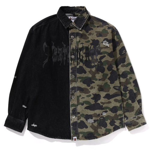 A BATHING APE 1ST CAMO BLOCKING DESTORYED HEAVY WASH LOGO L/S SHIRT