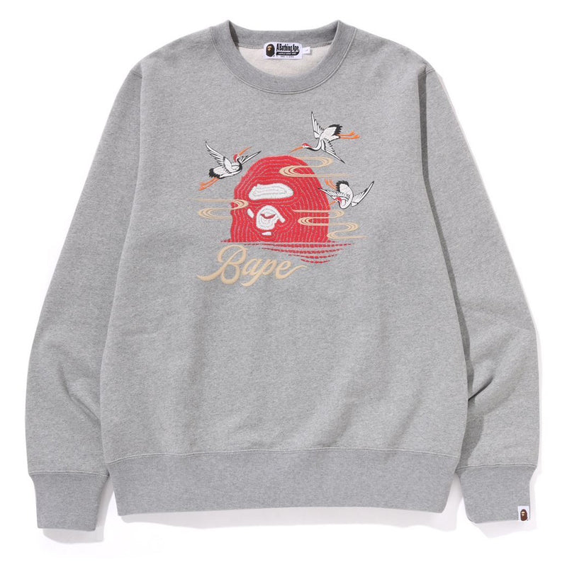 A BATHING APE EMBROIDERY STYLE JAPANESE CRANE CREWNECK