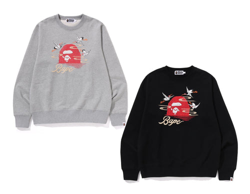 A BATHING APE EMBROIDERY STYLE JAPANESE CRANE CREWNECK