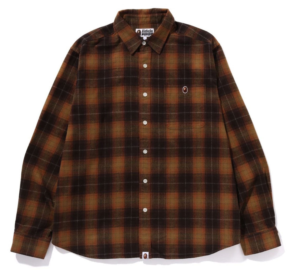 A BATHING APE APE HEAD ONE POINT FLANNEL CHECK SHIRT ( RELAXED FIT )