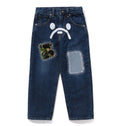 A BATHING APE BAPE KIDS BABY MILO ABC CAMO PATCH DANAGED DENIM PANTS