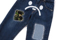 A BATHING APE BAPE KIDS BABY MILO ABC CAMO PATCH DANAGED DENIM PANTS