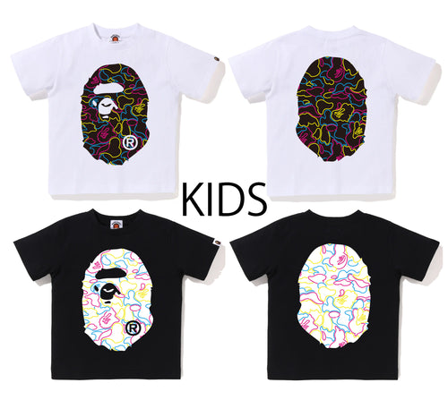 A BATHING APE BAPE KIDS NEON CAMO BIG APE HEAD TEE